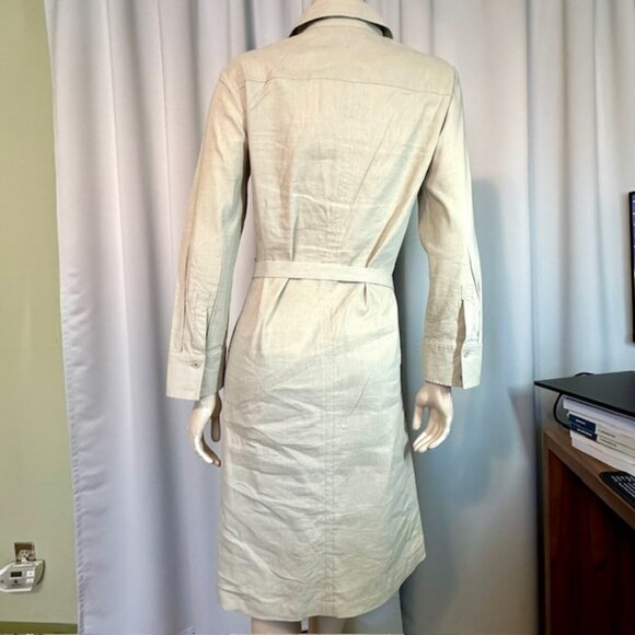 Theory Saige Shirt Belted Dress in Barley Color Linen Blend Women's Size 12 - Picture 2 of 7